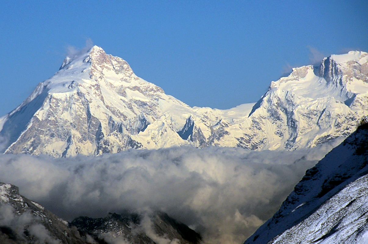 32 Manaslu and Ngadi Chuli Late Afternoon Close Up From Trail Between Tilicho Base Camp Hotel and Tilicho Tal Lake 